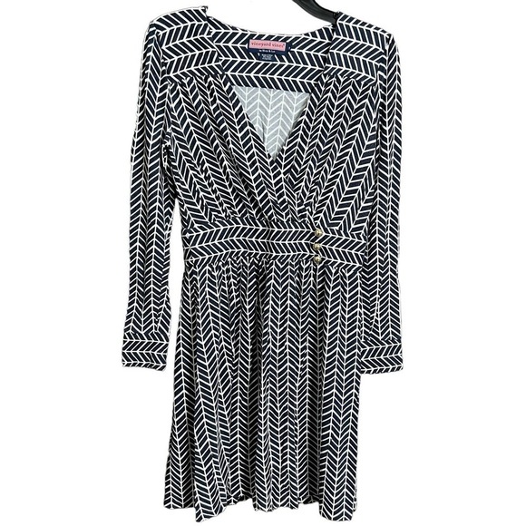 Vineyard Vines Women's Midi A-Line Faux Wrap Dress Navy Blue White Small - Picture 1 of 7